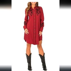 Roper Western pearl snap Dress Embroidered roses size large